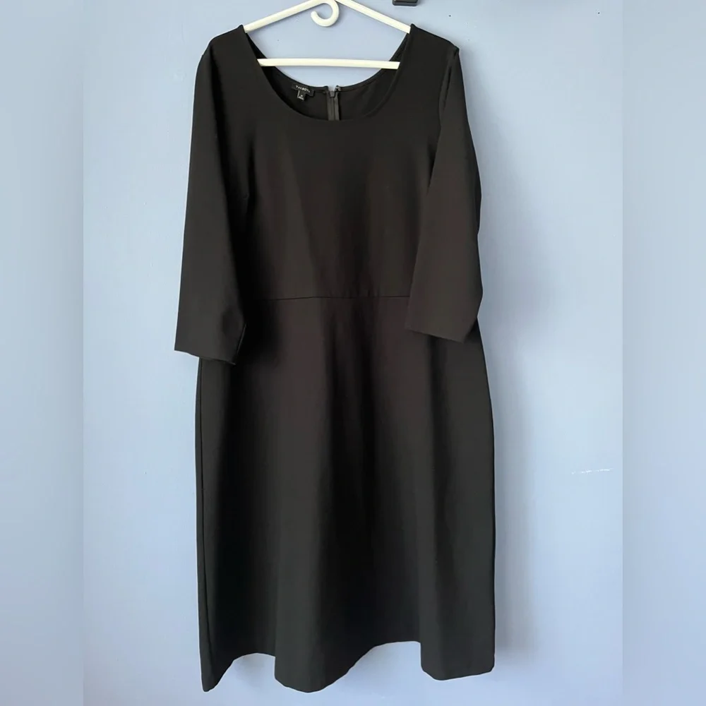 Talbots Ponte Knit Knee Length 3/4 Sleeve Black Sheath Dress Size 18
